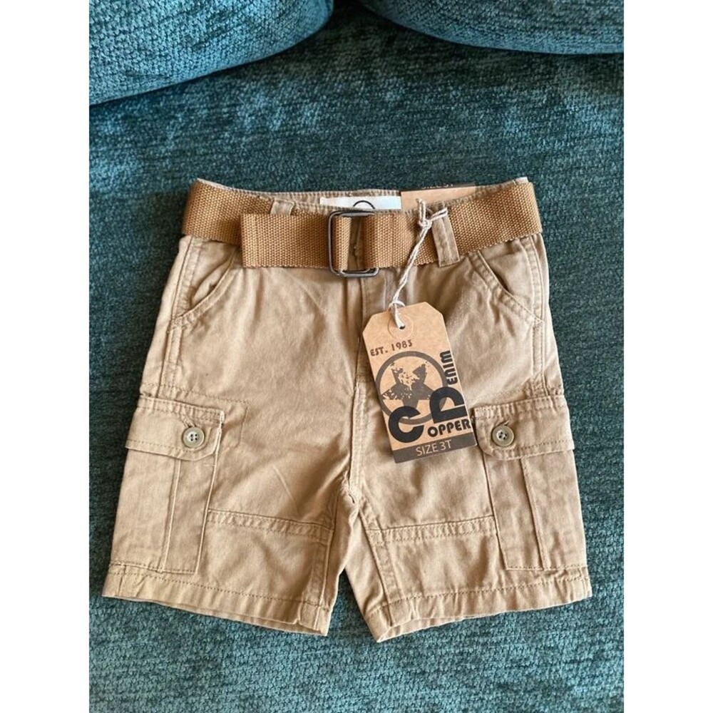 Copper Key Boys 3T Khaki Belted Cargo Shorts NWT Casual Summer Kids